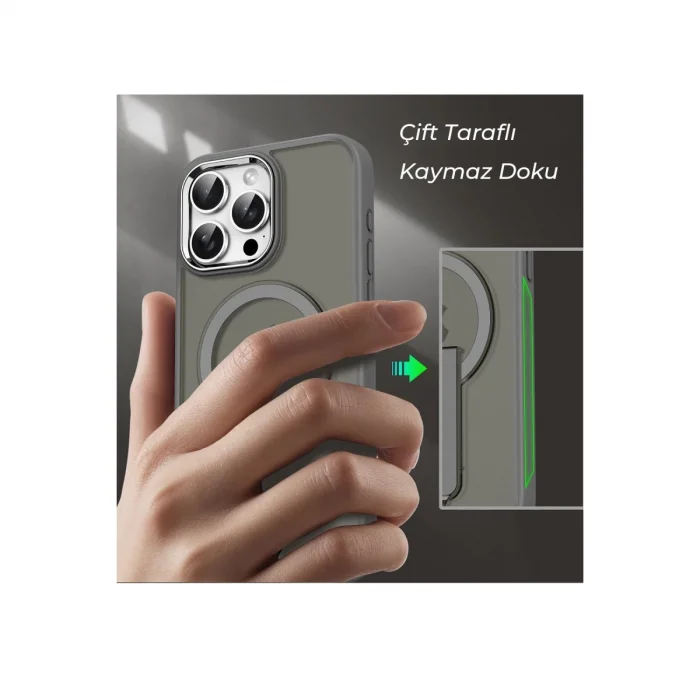 BUĞZ İphone 15 Pro Tork Magsafe Standlı Kapak - Lila