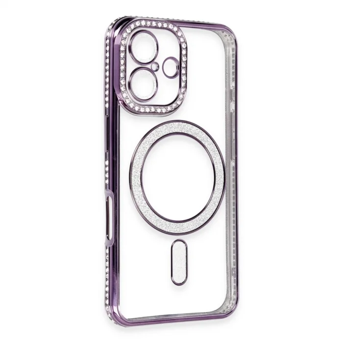 BUĞZ İphone 16 Kılıf Joke Simli Magneticsafe Kılıf - Derin Mor