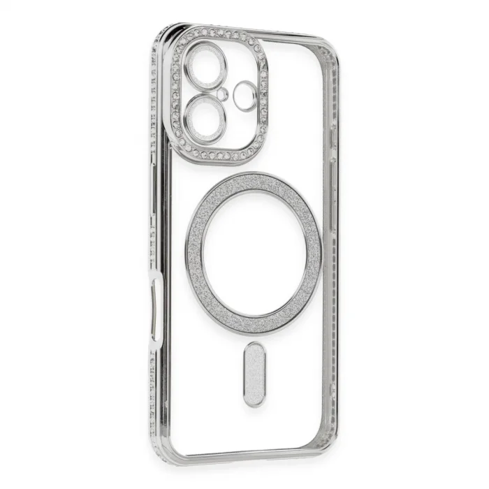 BUĞZ İphone 16 Kılıf Joke Simli Magneticsafe Kılıf - Gümüş