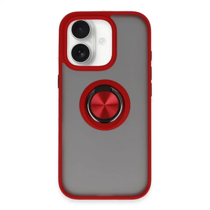 BUĞZ İphone 16 Kılıf Montreal Yüzüklü Silikon Kapak - Kırmızı