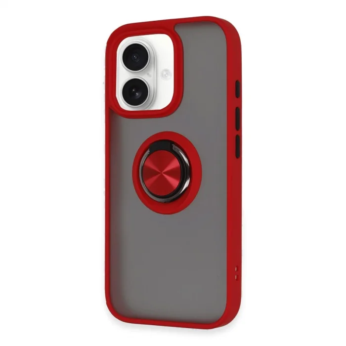 BUĞZ İphone 16 Kılıf Montreal Yüzüklü Silikon Kapak - Kırmızı