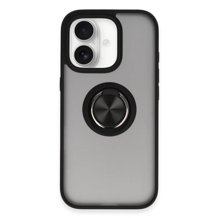 BUĞZ İphone 16 Kılıf Montreal Yüzüklü Silikon Kapak - Siyah