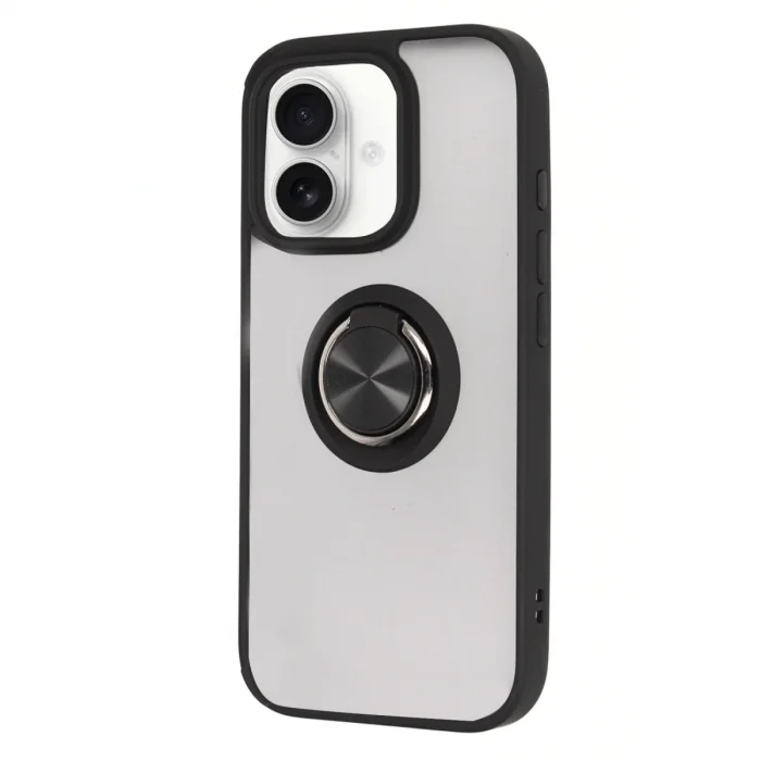 BUĞZ İphone 16 Kılıf Montreal Yüzüklü Silikon Kapak - Siyah