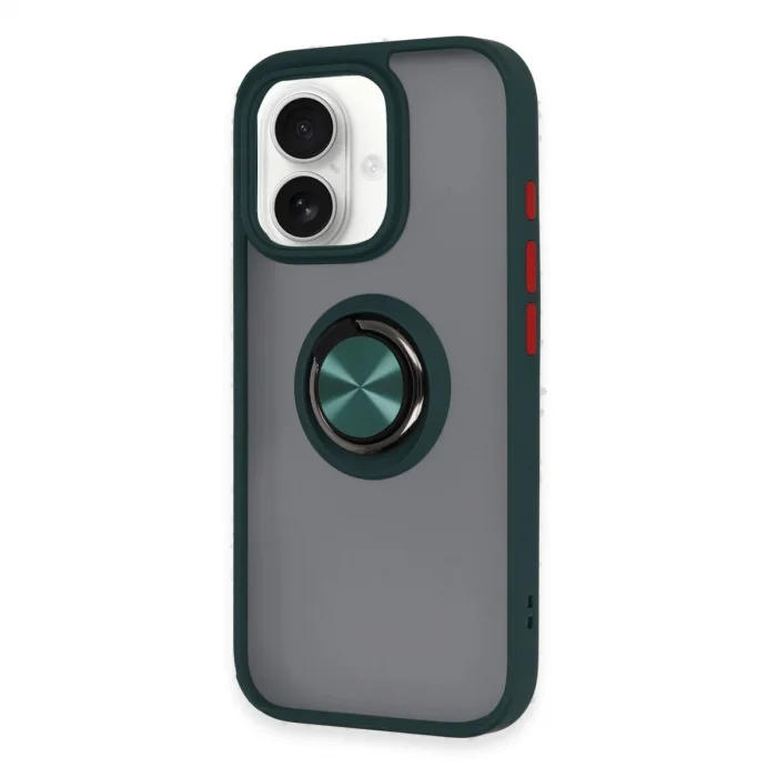 BUĞZ İphone 16 Kılıf Montreal Yüzüklü Silikon Kapak - Yeşil