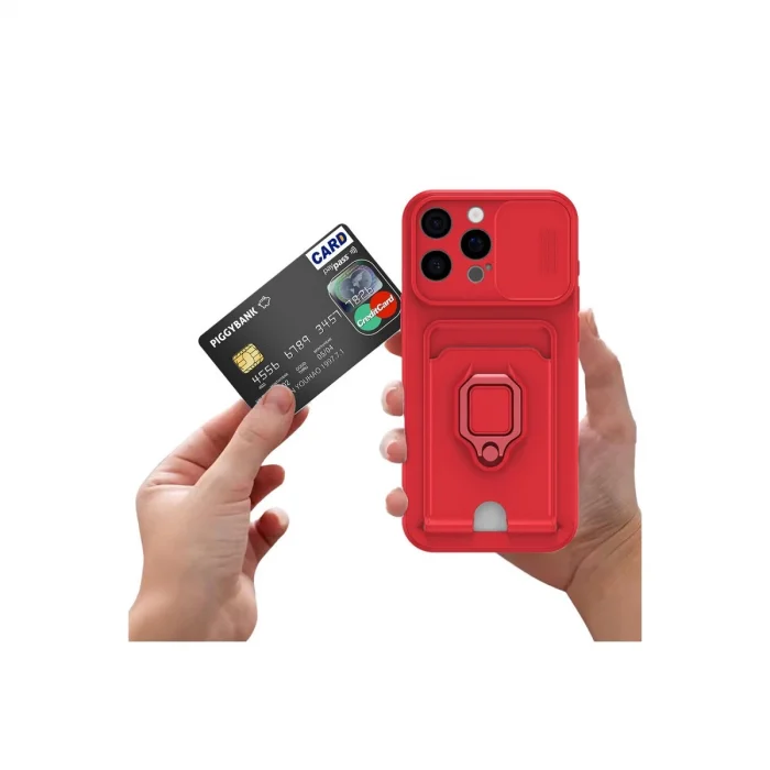 BUĞZ İphone 16 Kılıf Zuma Kartvizitli Yüzüklü Silikon - Siyah