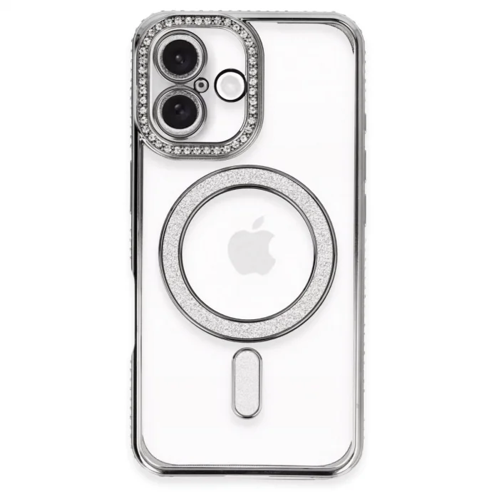 BUĞZ İphone 16 Plus Kılıf Joke Simli Magneticsafe Kılıf - Gri