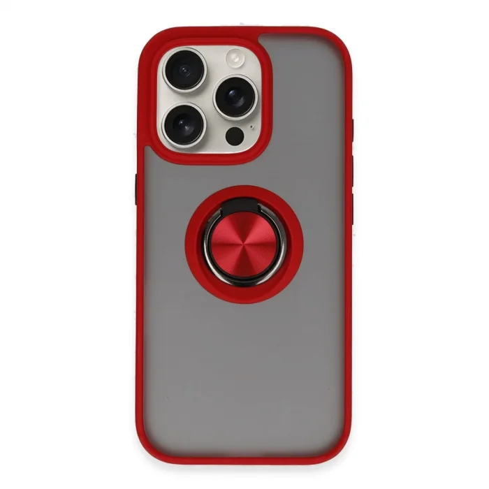 BUĞZ İphone 16 Pro Kılıf Montreal Yüzüklü Silikon Kapak - Kırmızı