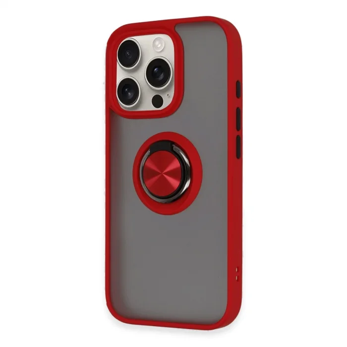 BUĞZ İphone 16 Pro Kılıf Montreal Yüzüklü Silikon Kapak - Kırmızı