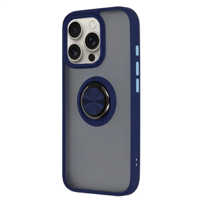 BUĞZ İphone 16 Pro Kılıf Montreal Yüzüklü Silikon Kapak - Lacivert