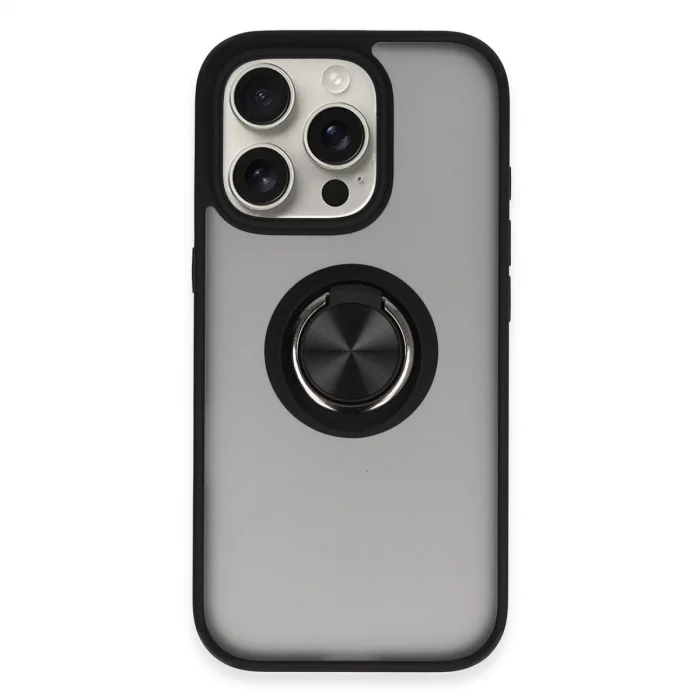 BUĞZ İphone 16 Pro Kılıf Montreal Yüzüklü Silikon Kapak - Siyah