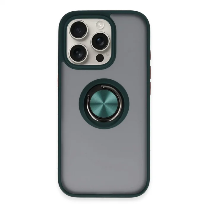 BUĞZ İphone 16 Pro Kılıf Montreal Yüzüklü Silikon Kapak - Yeşil