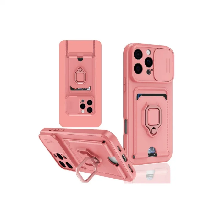 BUĞZ İphone 16 Pro Kılıf Zuma Kartvizitli Yüzüklü Silikon - Pembe