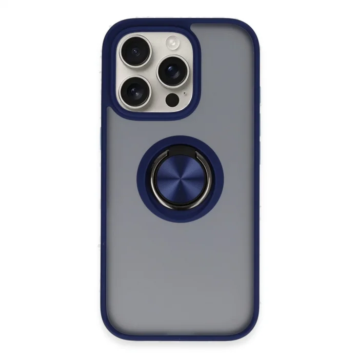 BUĞZ İphone 16 Pro Max Kılıf Montreal Yüzüklü Silikon Kapak - Lacivert