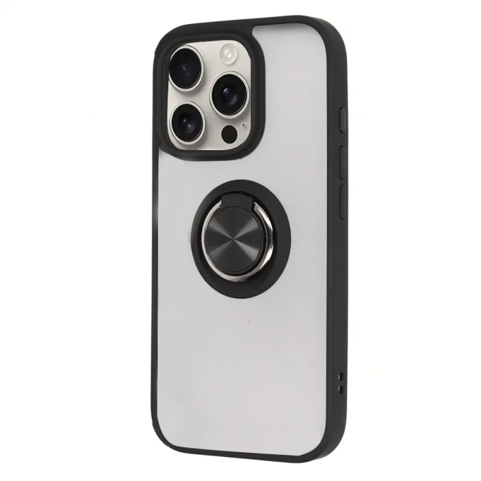 BUĞZ İphone 16 Pro Max Kılıf Montreal Yüzüklü Silikon Kapak - Siyah