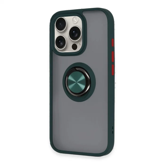 BUĞZ İphone 16 Pro Max Kılıf Montreal Yüzüklü Silikon Kapak - Yeşil