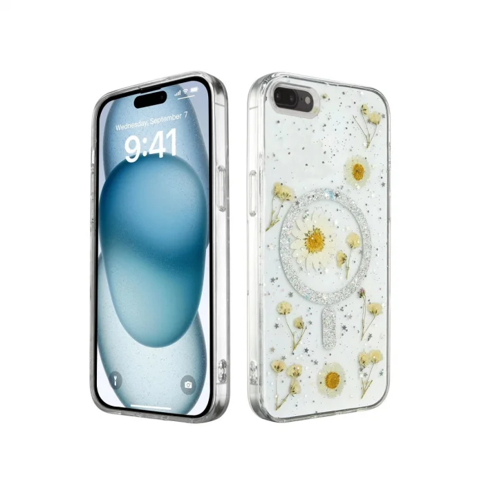 BUĞZ İphone 7 Plus Kılıf Daisy Simli Magsafe Kapak - Gümüş