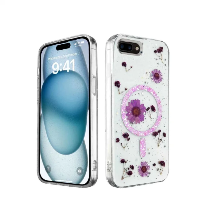 BUĞZ İphone 7 Plus Kılıf Daisy Simli Magsafe Kapak - Mor