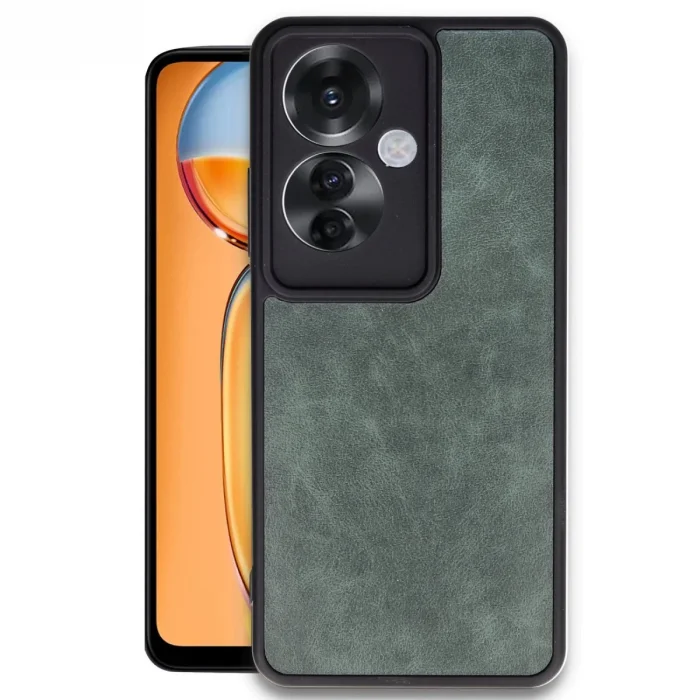 BUĞZ Oppo Reno 11f Kılıf Aras Deri Kapak - Koyu Yeşil