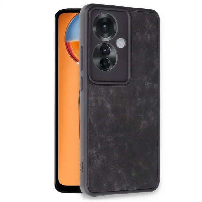 BUĞZ Oppo Reno 11f Kılıf Aras Deri Kapak - Siyah
