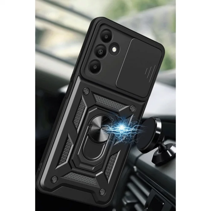 BUĞZ Samsung Galaxy M15 Kılıf Pars Lens Yüzüklü Silikon - Lacivert