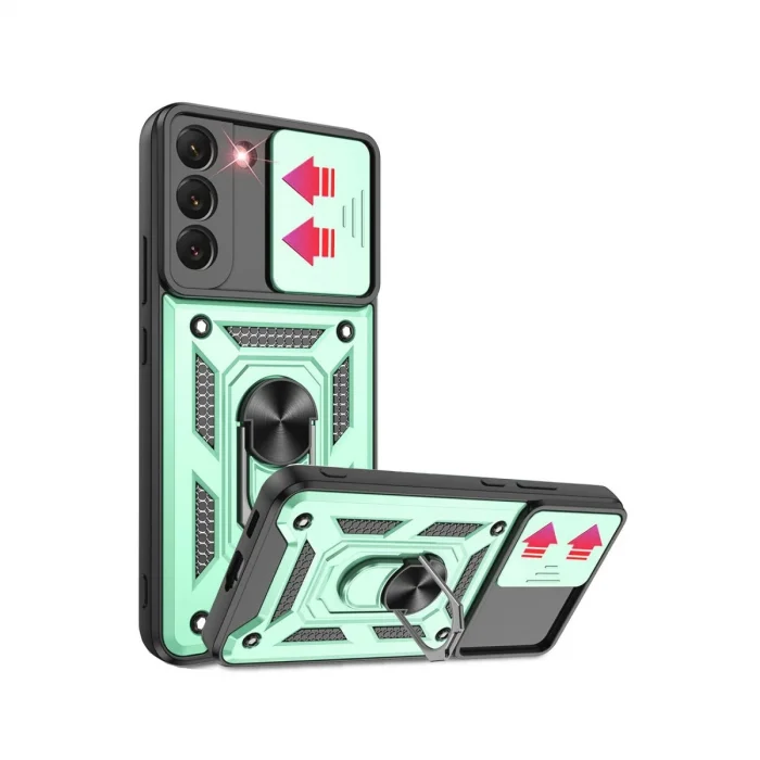 BUĞZ Samsung Galaxy S22 Kılıf Pars Lens Yüzüklü Silikon - Yeşil