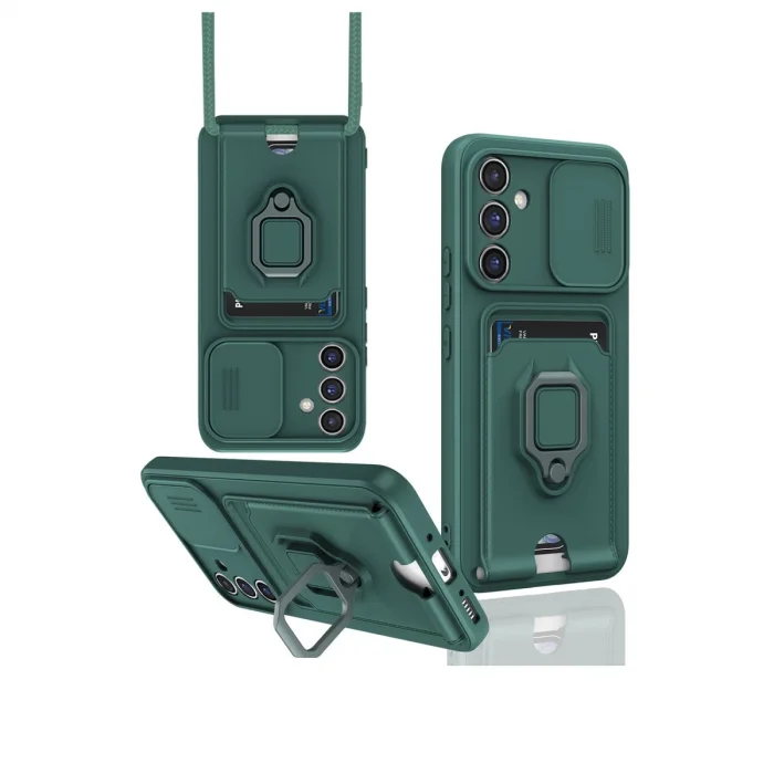 BUĞZ Samsung Galaxy S24 Fe Kılıf Zuma Kartvizitli Yüzüklü Silikon - Yeşil