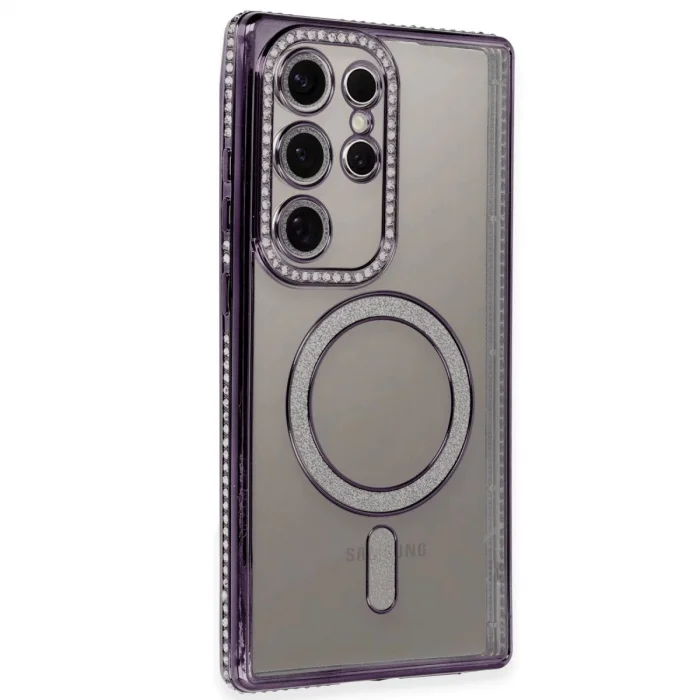 BUĞZ Samsung Galaxy S24 Ultra Kılıf Joke Simli Magneticsafe Kılıf - Derin Mor