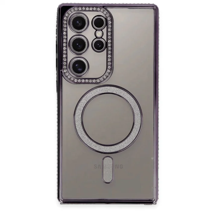 BUĞZ Samsung Galaxy S24 Ultra Kılıf Joke Simli Magneticsafe Kılıf - Derin Mor