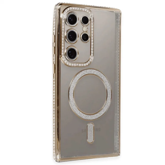 BUĞZ Samsung Galaxy S24 Ultra Kılıf Joke Simli Magneticsafe Kılıf - Gold