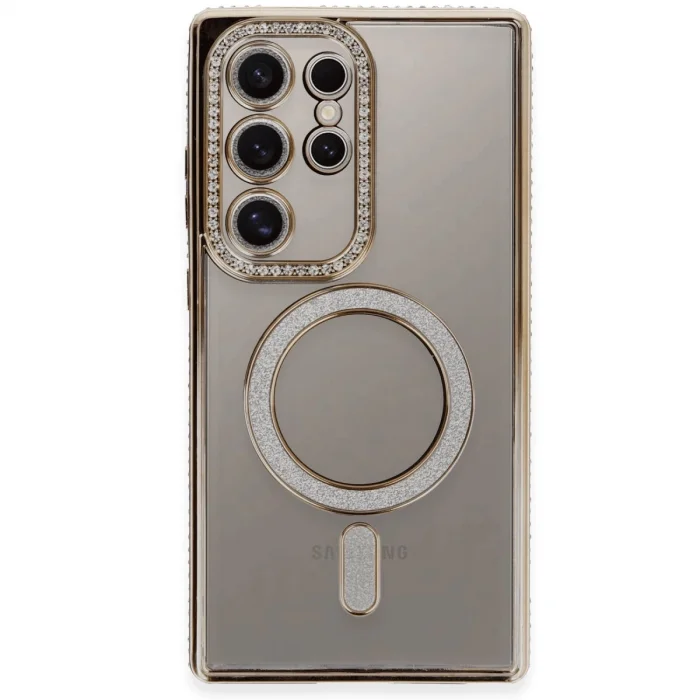 BUĞZ Samsung Galaxy S24 Ultra Kılıf Joke Simli Magneticsafe Kılıf - Gold