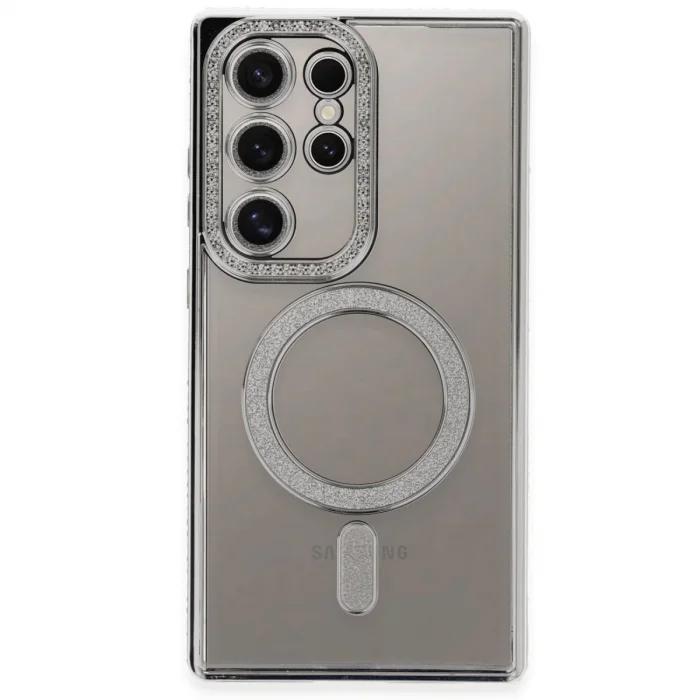 BUĞZ Samsung Galaxy S24 Ultra Kılıf Joke Simli Magneticsafe Kılıf - Gümüş