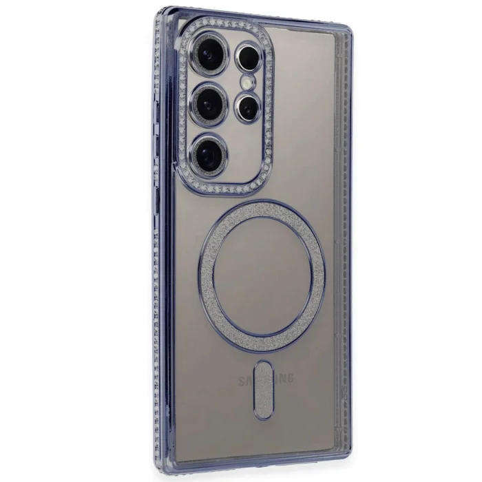 BUĞZ Samsung Galaxy S24 Ultra Kılıf Joke Simli Magneticsafe Kılıf - Mavi