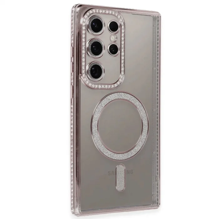 BUĞZ Samsung Galaxy S24 Ultra Kılıf Joke Simli Magneticsafe Kılıf - Pembe