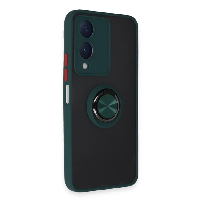 BUĞZ Vivo Y17s Kılıf Montreal Yüzüklü Silikon Kapak - Yeşil