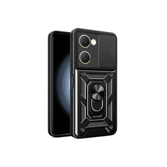 BUĞZ Vivo Y18 Kılıf Pars Lens Yüzüklü Silikon - Siyah