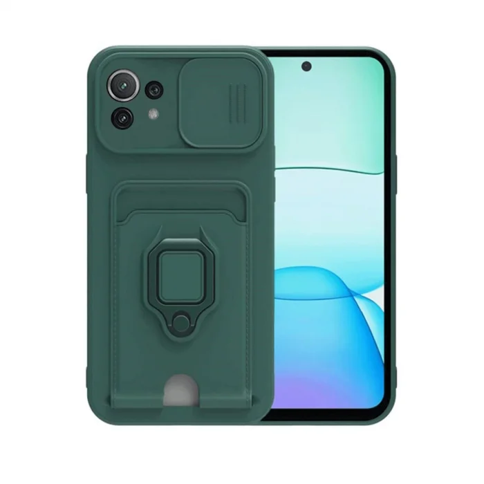 BUĞZ Xiaomi Mi 11 Lite Kılıf Zuma Kartvizitli Yüzüklü Silikon - Yeşil