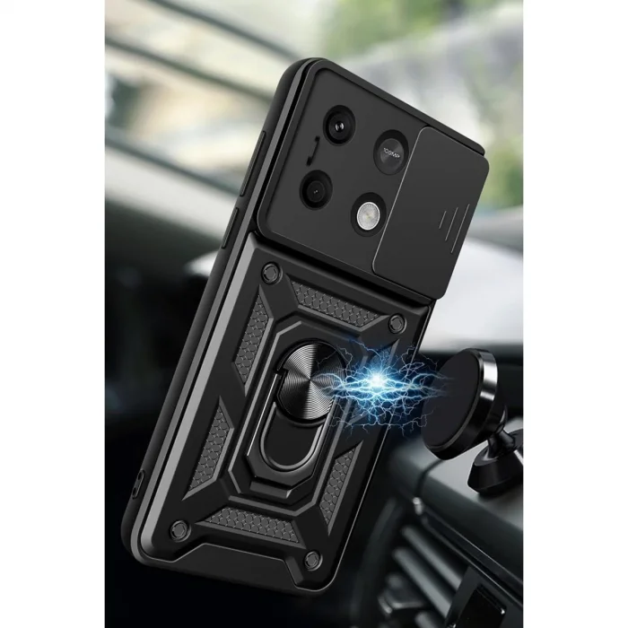 BUĞZ Xiaomi Poco M6 Pro 4g Kılıf Pars Lens Yüzüklü Silikon - Siyah