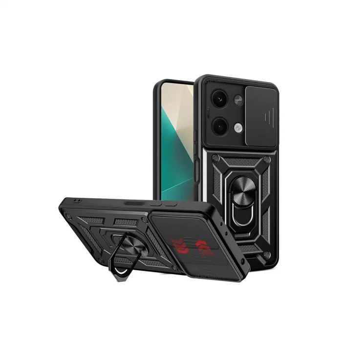 BUĞZ Xiaomi Poco X6 Kılıf Pars Lens Yüzüklü Silikon - Siyah