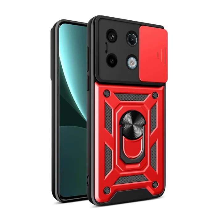 BUĞZ Xiaomi Poco X6 Pro Kılıf Pars Lens Yüzüklü Silikon - Kırmızı