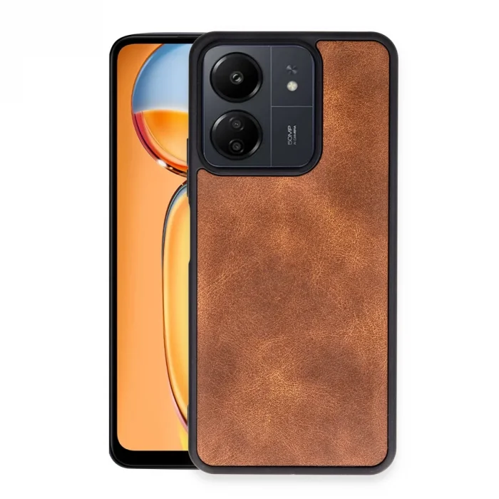 BUĞZ Xiaomi Redmi 13c Kılıf Aras Deri Kapak - Taba