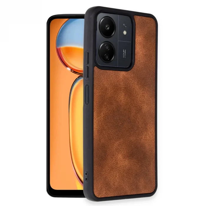 BUĞZ Xiaomi Redmi 13c Kılıf Aras Deri Kapak - Taba