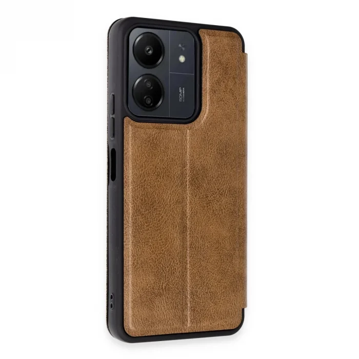 BUĞZ Xiaomi Redmi 13c Kılıf Flip Cover - Taba