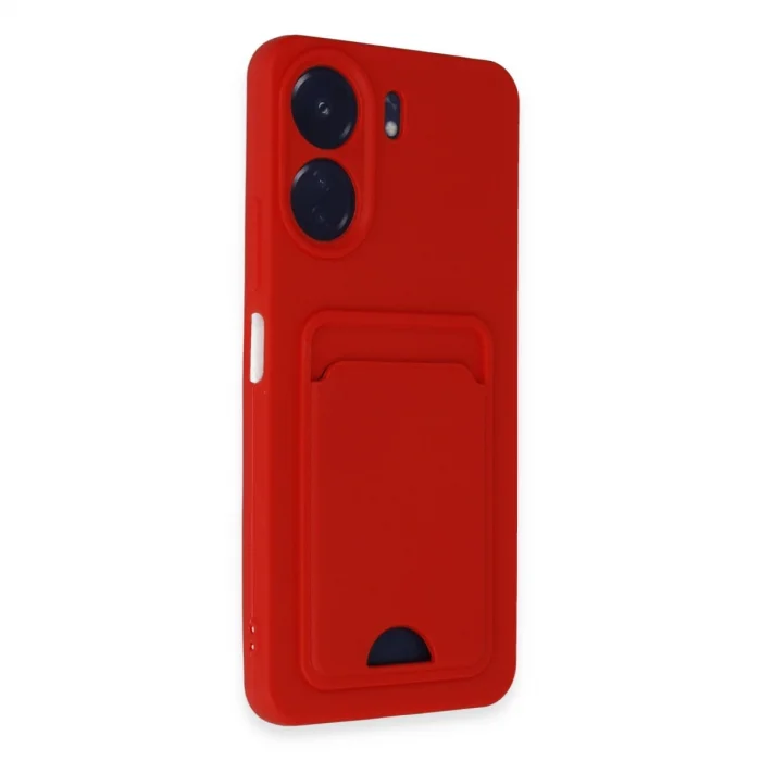 BUĞZ Xiaomi Redmi 13c Kılıf Kelvin Kartvizitli Silikon - Kırmızı