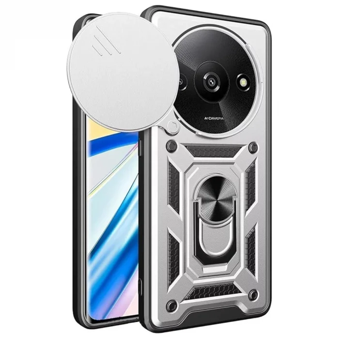 BUĞZ Xiaomi Redmi A3 4g Kılıf Pars Lens Yüzüklü Silikon - Gümüş