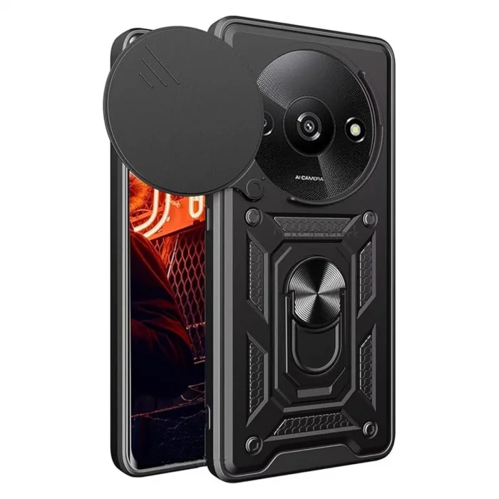 BUĞZ Xiaomi Redmi A3 4g Kılıf Pars Lens Yüzüklü Silikon - Siyah