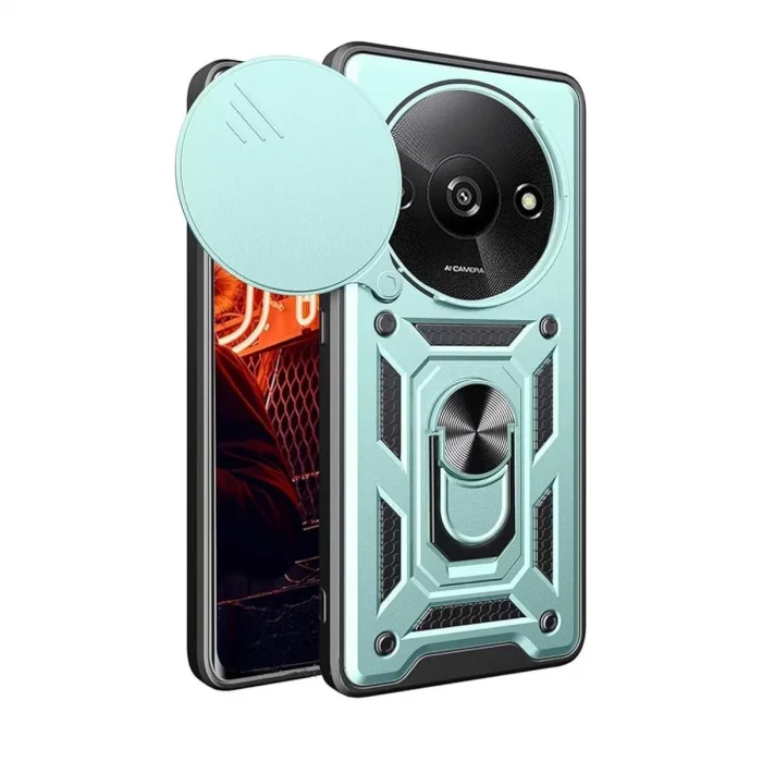 BUĞZ Xiaomi Redmi A3 4g Kılıf Pars Lens Yüzüklü Silikon - Yeşil