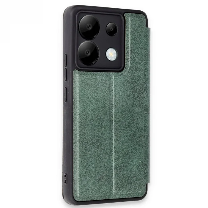BUĞZ Xiaomi Redmi Note 13 Pro 5g Kılıf Flip Cover - Koyu Yeşil