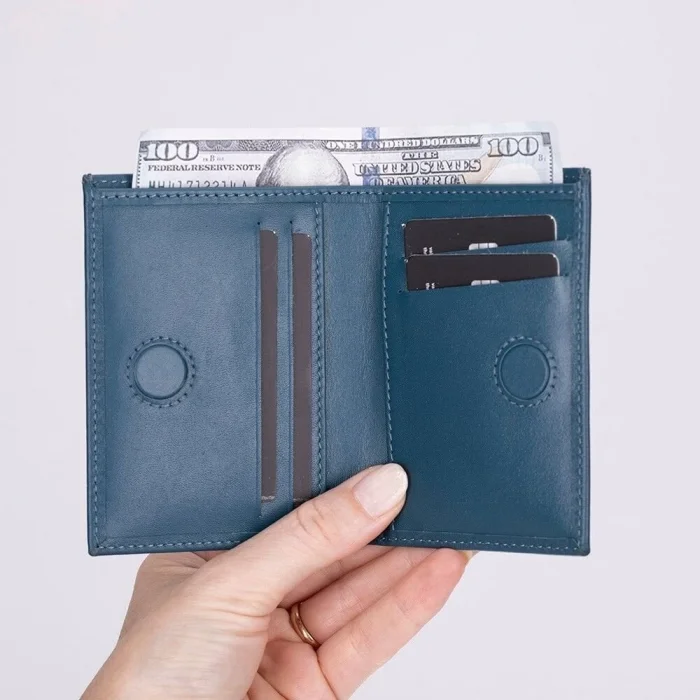  Nigra Hakiki Deri, El Yapımı Cüzdan Gölgeli Mavi