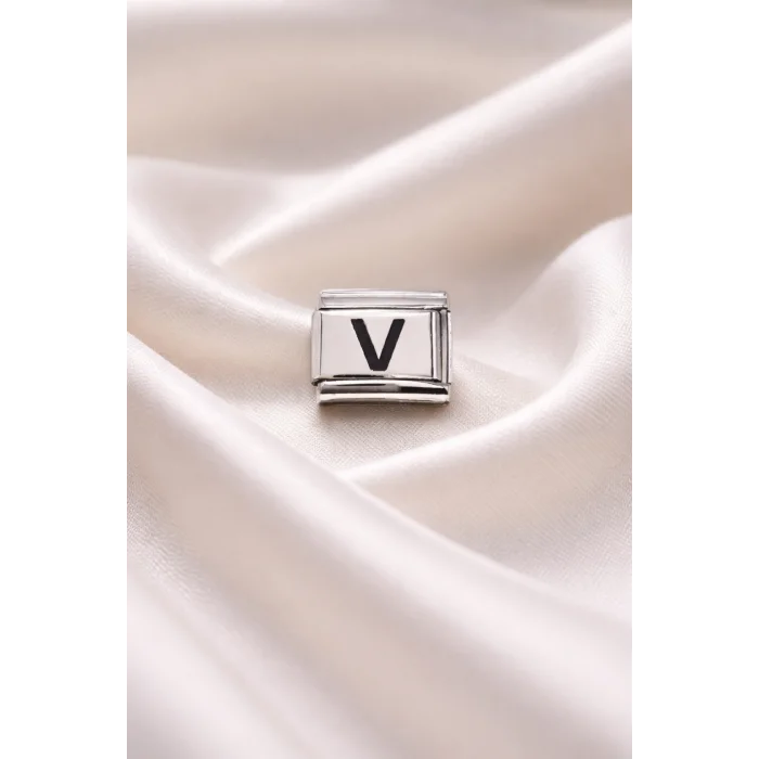 BUĞZ Nomination Bileklik Uyumlu V Harfi Charm – Paslanmaz Çelik Harf Modül – Kişiye Özel Bileklik Aksesuarı