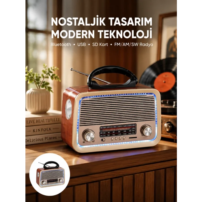 BUĞZ Nostalji Bluetooth Radyo FM AM SW Ahşap Eskitme Tasarım Yeni Nesil